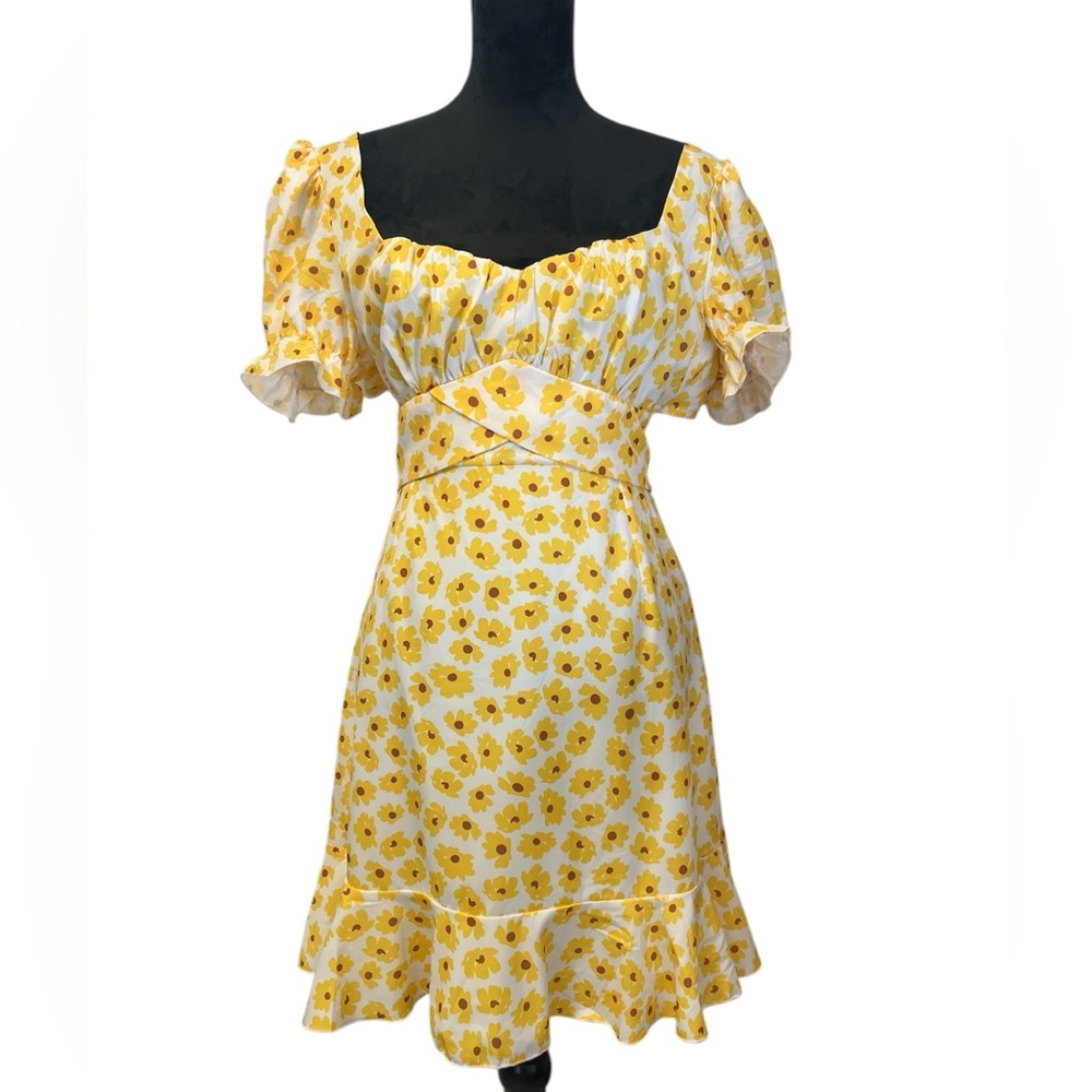 Pink lily sunflower floras puff sleeve open back dress Size XL